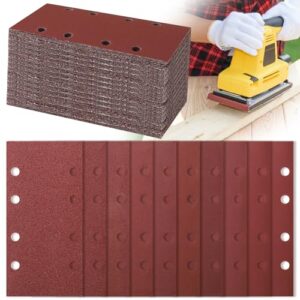 Schleifpapier Set 50 Stück 93 x 185mm, Schleifpapier Körnung 60/80/320/400/600/1000 Rechteckiges 8 Löcher Schleifpapiersatz Klett für Bosch Rechteckschleifer Metall Holz für Schwingschleifer