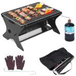 GFTIME Tragbarer gasgrill mit Stecksystem, Gas & Holzkohlebetrieb – Inkl. Tragetasche, Mobiler Steck-Gasgrill, Perfekt für Camping, Garten, Balkon, Outdoor