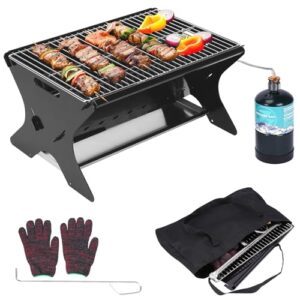 GFTIME Tragbarer gasgrill mit Stecksystem, Gas & Holzkohlebetrieb – Inkl. Tragetasche, Mobiler Steck-Gasgrill, Perfekt für Camping, Garten, Balkon, Outdoor