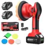 Avhrit Cordless Buffer Poliermaschine Auto Akku, 2x4000mAh Batterie (Bis zu 6000 U/min) Poliermaschine Auto, 6'' Autopolierer, 8 mm Exzenter-Poliermaschine für Auto-und Bootspflege, Polieren Wachsen