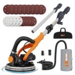 MAXXT 820W Trockenbauschleifer mit Ring-LED-Beleuchtung | Klappgriff + Verlängerungsrohr(bis 165cm) | 215mm Schleifplatte & 225mm Schleifpapier | 600-1900 U/min | six dust bag