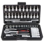 Faankiton 53TLG Steckschlüsselsatz, Ratschenkasten 1/4" Steckschlüssel und Bitsatz Ratschen Set, Steckschlüssel Set, Ratschen- und Steckschlüssel-Set Knarrenkasten Ratschenkasten Nusskasten(Schwarz)