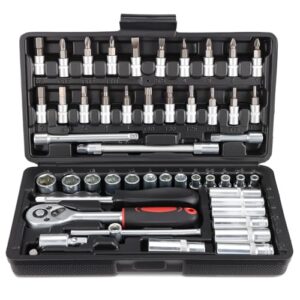 Faankiton 53TLG Steckschlüsselsatz, Ratschenkasten 1/4" Steckschlüssel und Bitsatz Ratschen Set, Steckschlüssel Set, Ratschen- und Steckschlüssel-Set Knarrenkasten Ratschenkasten Nusskasten(Schwarz)