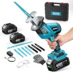 SEESII Säbelsäge Akku, 3500 RPM Bürstenloser Motor Akku Universalsäge mit 2 x 4.0Ah Batterien, LED Licht, 8 Sägeblätter tragbar für Holz PVC Schneiden