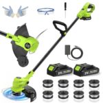 VOERJIA Akku Rasentrimmer 21V für Haus & Garten, automatischer Faden, 8 Spulen inklusive, 2-in-1 Rasentrimmer & Kantenschneider, 2×2000 mAh Akku, 90° schwenkbarer Kopf