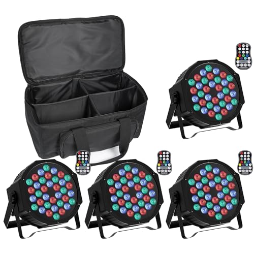 U`King 4 PCS RGB Bühnenlicht Akku mit Par Bag, Wiederaufladbare 36 LED Strahler Par Licht mit Fernbedienung und Timing, Akku Strahler Outdoor für Hochzeit DJ Disco Events Indoor Tanzparty Kirche