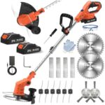 GETIEOM Rasentrimmer Akku 21V, 4-in-1 Freischneider mit 850W Motor und LCD-Anzeige, inkl. Stahlbürste und 8" Messer, nur 75dB leiser Betrieb für Garten & Moosentfernung
