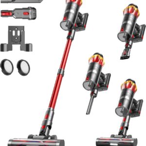 Akku Staubsauger 45000Pa/550W/65Min, 1,6L Staubsauger Kabellos mit Display, Anti-Tangle-Bürste, Selbststehend, Wandladestation, 8-Schicht-Filtration, Ultraleise, für Tierhaare/Teppiche/Hartböden/Auto