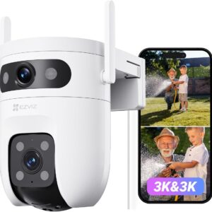 EZVIZ 5MP+5MP Überwachungskamera Aussen WLAN mit Dual-Lens, 360° Pan & Tilt Überwachung Outdoor, KI Personen/Fahrzeugerkennung, Auto-Tracking, Farbnachtsicht, Wetterfest, 2-Wege-Audio, C9c Dual 3K