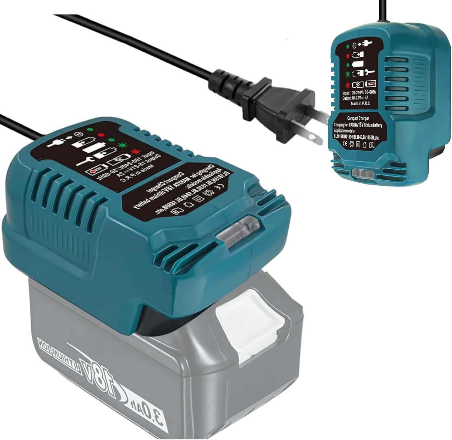 220V für Makita 18V-Akkuladegerät, Mini Ladegerät Ersatz für Makita 18Volt Batterie BL1815 BL1820 BL1830 BL1840 BL1850 (Keine Batterie)