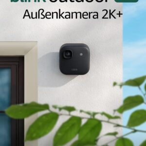 Blink Außenkamera 2K+ (neueste Generation) – Kabellose, intelligente Sicherheitskamera, 2K-Videoauflösung, bis zu zwei Jahre Batterielaufzeit. Sync-Basismodul enthalten – 1-Kamera-System, Schwarz