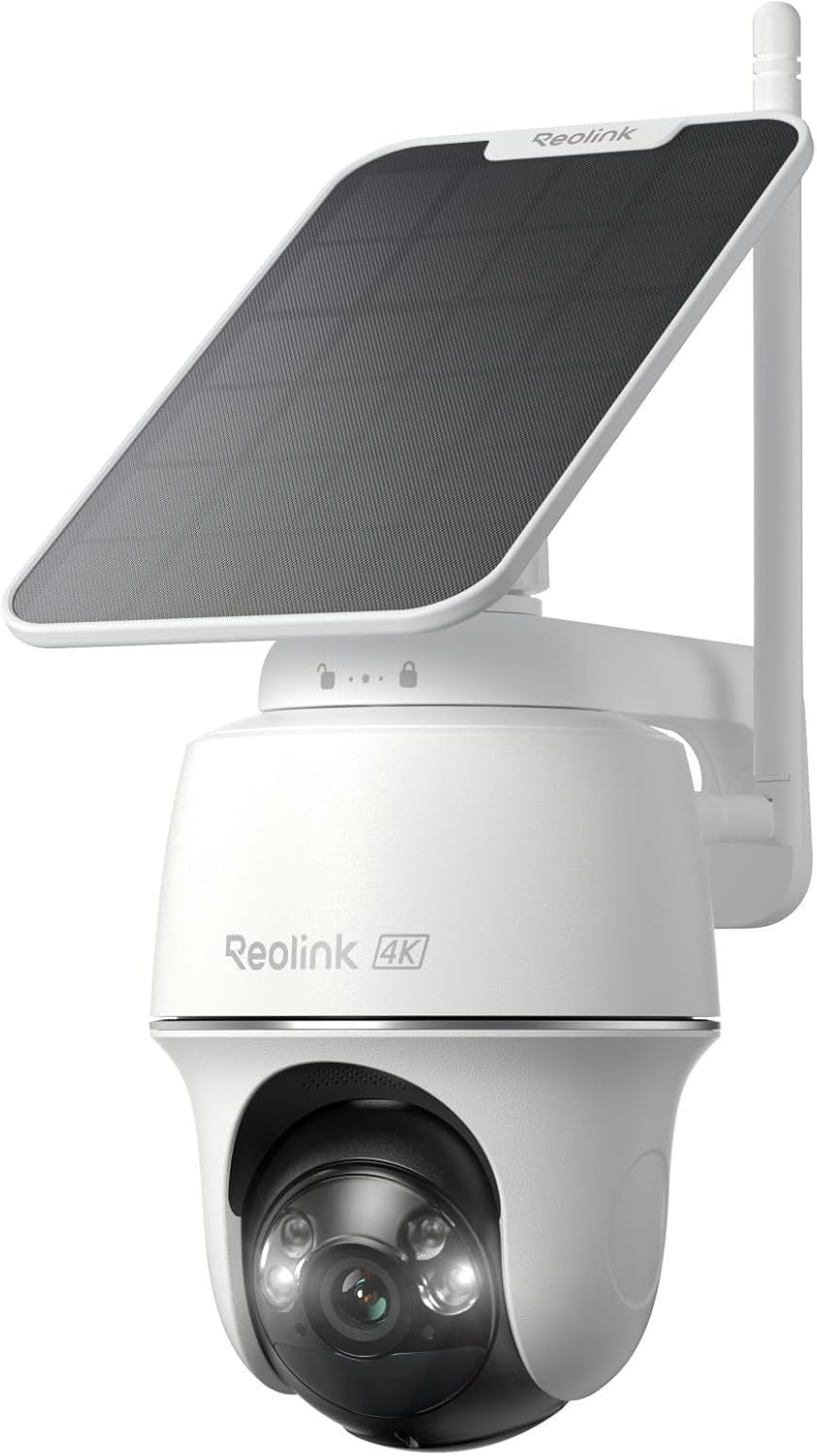 Reolink Erste 4K Solar Überwachungskamera Aussen Akku, Argus PT Ultra + Solarpanel, 2,4&5GHz WiFi, Auto-Tracking, Solar WLAN Kamera Outdoor mit 8MP UHD Farbnachtsicht, KI-Erkennung, Keine Monatsgebühr