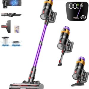 Akku Staubsauger 50000Pa/600W/65Mins 1,8L Staubsauger Kabellos mit OLED-Display. Verwicklungsfrei Staubsauger,8-lagige Filterung,geeignet für Hartböden, Teppiche und Tierhaare