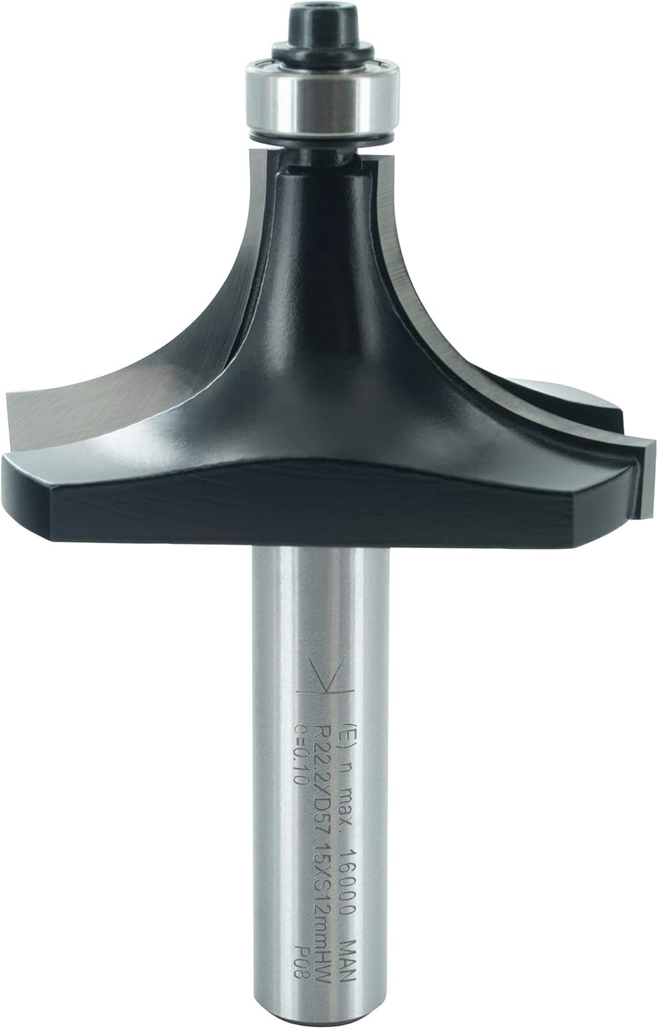 ENT 14386 Abrundfräser HW, Schaft (S) 12 mm, Durchmesser (D) 57,1 mm, NL 28,6 mm, R 22,2 mm, SL 45 mm, mit Kugellager