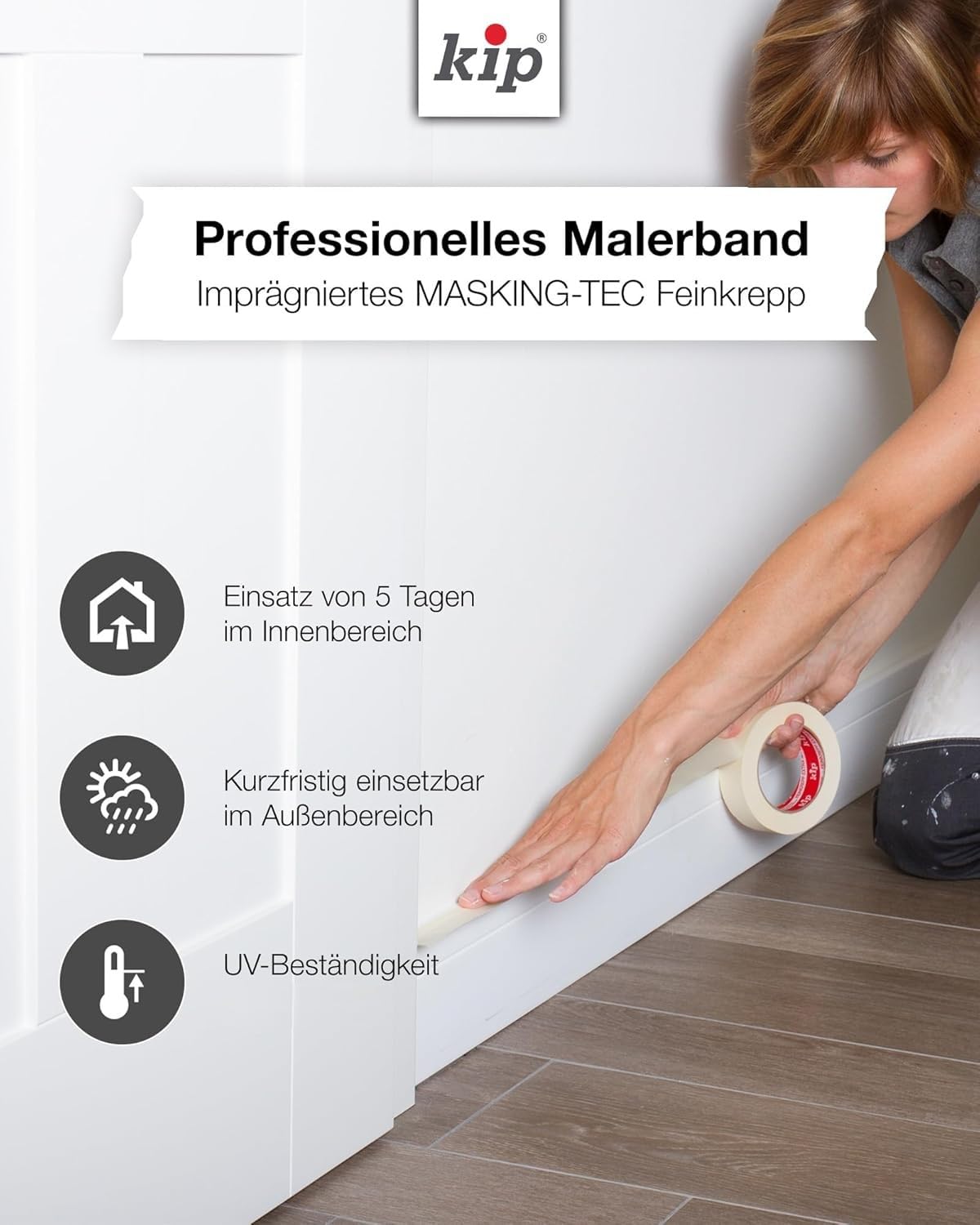 Kip Trade Maler-Kreppband, 36 mm x 50 m, zum Malen und Dekorieren, stark haftend – Bild 5