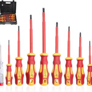 CCLIFE 9 tlg VDE Isolierter Schraubendreher Schraubenzieher Satz 1000V inkl. Spannungsprüfer Schlitz & PH & PZ Set