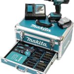 Makita DHP453RFX2 Akku-Schlagbohrschrauber 18 V / 3,0 Ah im Alukoffer + 96tlg. Zubehör-Set, Blau/Silber