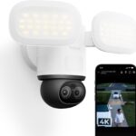 Reolink TrackFlex Floodlight WiFi, 4K Wi-Fi 6 PTZ Überwachungskamera Aussen mit 3000 Lumen Flutlicht(3000K~6500K), Auto-Tracking-Zoom, WLAN Kamera Outdoor mit Lokaler KI-Videosuche, 270° PIR-Erkennung