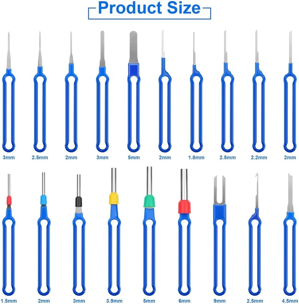 Auto Entriegelungswerkzeug Auspinwerkzeug, 41 Stück Werkzeug zum Entfernen von Kabelsteckern, Demontagestift, Terminal Entfernung Werkzeugsatz für Flache runde Steckerkontakte Schlüsselwerkzeuge(Blau) – Bild 3