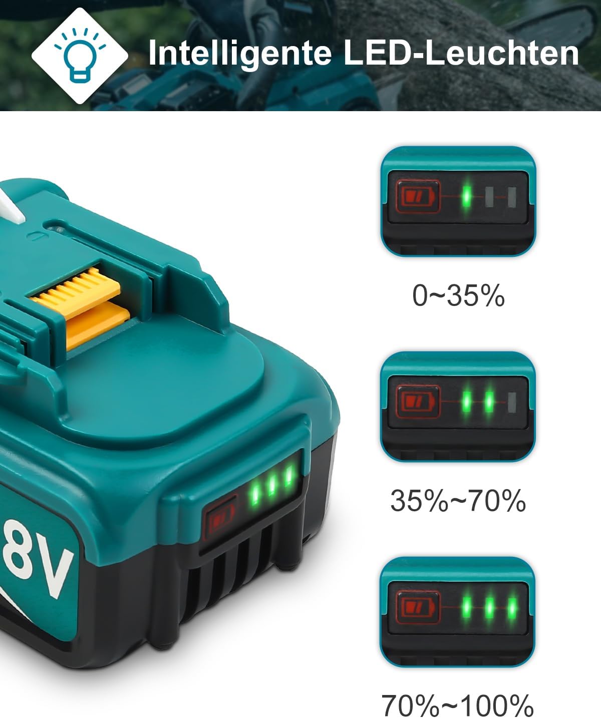 5500mAh 18 V Li-Ion Ersatzakku BL 1855B BL1860B BL1860 BL1850B BL1850 BL1840 BL1830 BL1815(2 Stück) – Bild 5