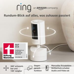 Bewegliche Ring-Innenkamera (Pan-Tilt Indoor Camera) von Amazon | Plug-in-Sicherheitskamera für Haustierbesitzer | 360° schwenkbar, 169° neigbar | 30 Tage Ring Protect