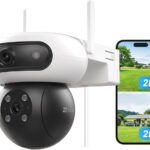 EZVIZ 4MP+4MP WLAN Überwachungskamera Aussen mit Dual-Objektive, 360°-Überwachung, 40m Farbnachtsicht, Dual-Ansicht, KI Personen-/Fahrzeugerkennung, Auto-Zoom-Tracking, Aktive Verteidigung, C90 Dual