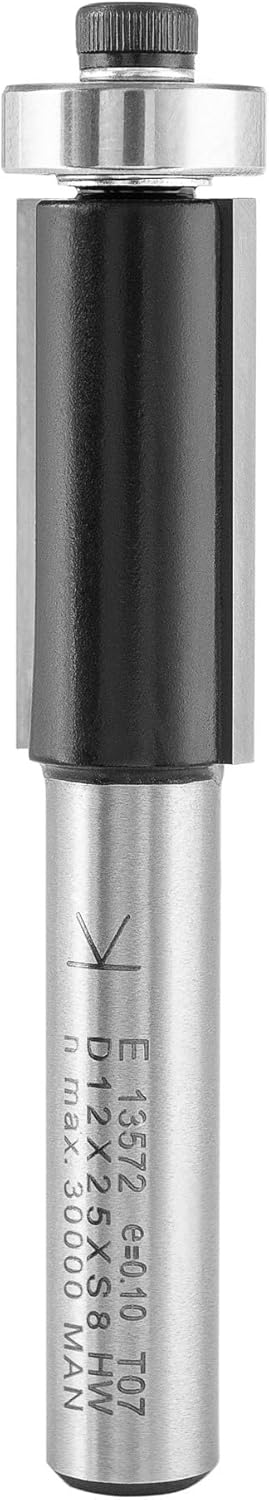 ENT 13572 Bündigfräser HW, Schaft (S) 8 mm, Durchmesser (D) 12 mm, NL 25 mm, GL 65,9 mm, SL 32 mm, mit Kugellager, Oberfräser für die Holzbearbeitung