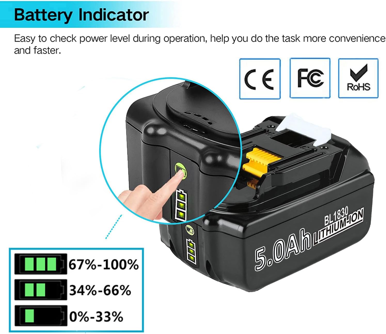 2X 18V 5000mAh Ersatzakku für Makita Akku 18V BL1830 BL1830B BL1850 BL1850B BL1860 BL1860B BL1840 BL1835 BL1845 BL1820 LXT-400 Werkzeugakkus – Bild 4
