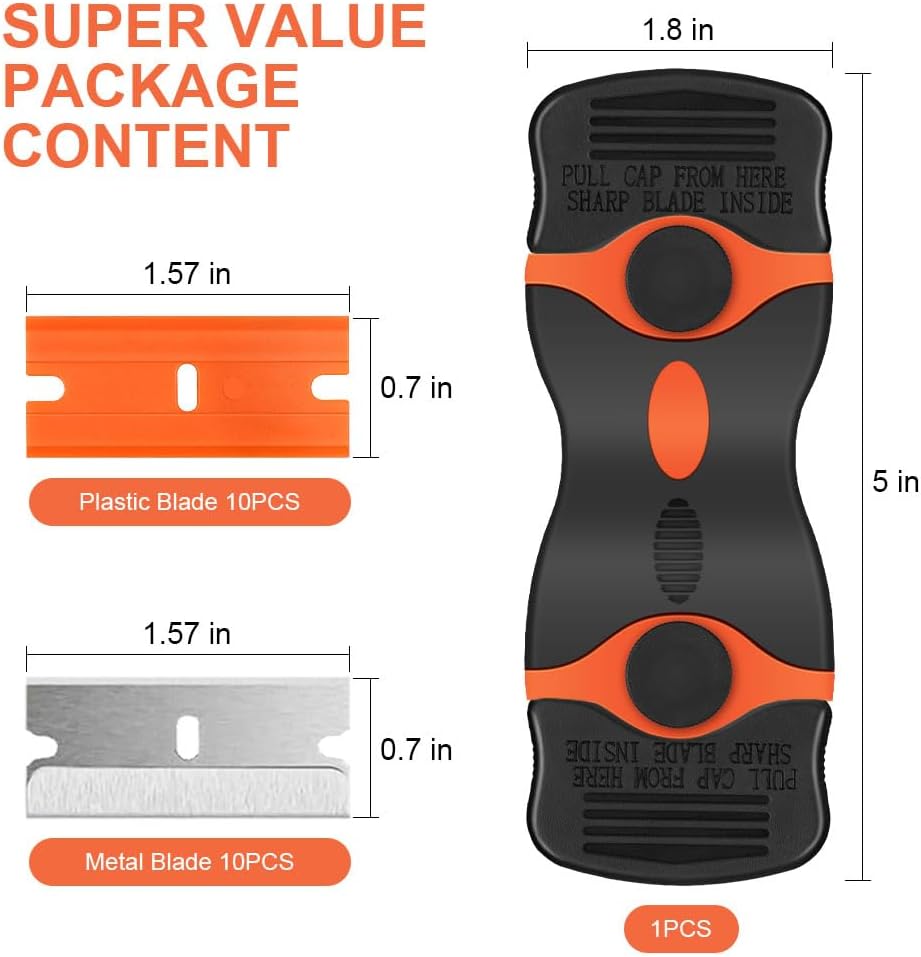 Ainiv Schaber Set, Stabiler Kochfeldschaber mit 20 Ersatz-Klingen, Schaber Küchenschaber, Kochfeldschaber, Reinigungsschaber, Herd Glasschaber, Herdschaber für Backofen, Glaskeramik-Orange – Bild 2