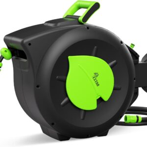 Schlauchtrommel 30m+2m, Wandmontage Schlauchbox mit Aufroll-Automatik & 180° Schwenkbar, Inkl Spritze & Montagehilfe, für Gartenbewässerung & Autowäsche