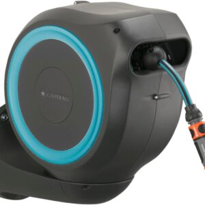 Gardena Wand-Schlauchbox RollUp S (türkis) 15 m: Flexible Bewässerung für kleine Gärten, schwenkbare Trommel, mit Wandhalterung, Systemteilen und Spritze, inkl. 15 m Gardena Schlauch (18600-20)