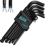 DISEN 13-teiliges Innensechskantschlüssel-Set, metrische Größe mit Kugelende, 1,27-10 mm, langes Armkugel-Design, Chrom-Vanadium-Stahl