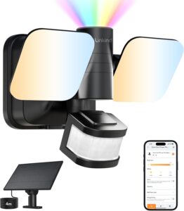 Linkind Smart Hybrid Außenstrahler mit 2-Stromversorgung, 25W/3000LM LED Scheinwerfer mit Solar & Elektrizität, IP65 Außenleuchte mit Bewegungsmelder, CCT Dimmbar, Timer & RGB Nachtlicht