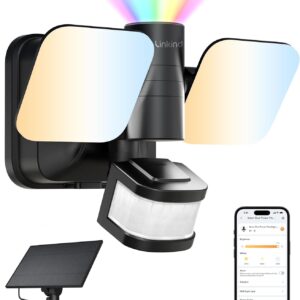Linkind Smart Hybrid Außenstrahler mit 2-Stromversorgung, 25W/3000LM LED Scheinwerfer mit Solar & Elektrizität, IP65 Außenleuchte mit Bewegungsmelder, CCT Dimmbar, Timer & RGB Nachtlicht