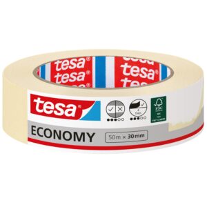 tesa Malerband ECONOMY - Vielseitiges Klebeband für Malerarbeiten ohne Lösungsmittel - Bis zu 4 Tage nach Gebrauch rückstandslos entfernbar, 50 m x 30 mm