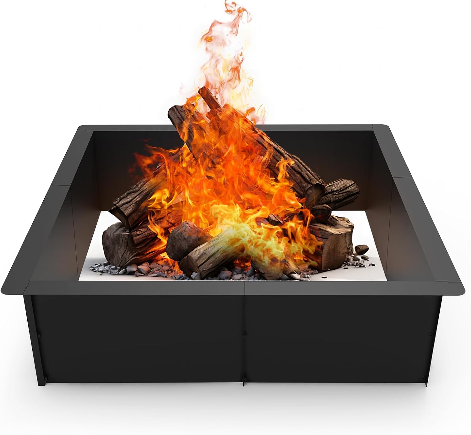 LIANTRAL Feuerstellenring, Quadratischer Feuerschalenringeinsatz für Holzverbrennung im Freien, 86 cm außen 76 cm innen, große Feuerschalen für den Garten, Camping