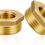 Flintronic 2 Stück Messing Reduzierstück 1 auf 1/2 Zoll, Ø 32.5mm Außengewinde auf Ø 19.5mm Innengewinde, AG/IG Reduzierung mit Sechskant für Industrie, Gewerbe, Garten und Haushalt