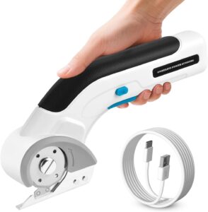 Kartonschneider Elektrisch 3,7V, mit 2000 mAh Wiederaufladbarer Elektrische Schere, Kabellose Pappe Schneider mit Sicherheitssperre für Karton,Teppich, Leder,Stoff und Kunststoff