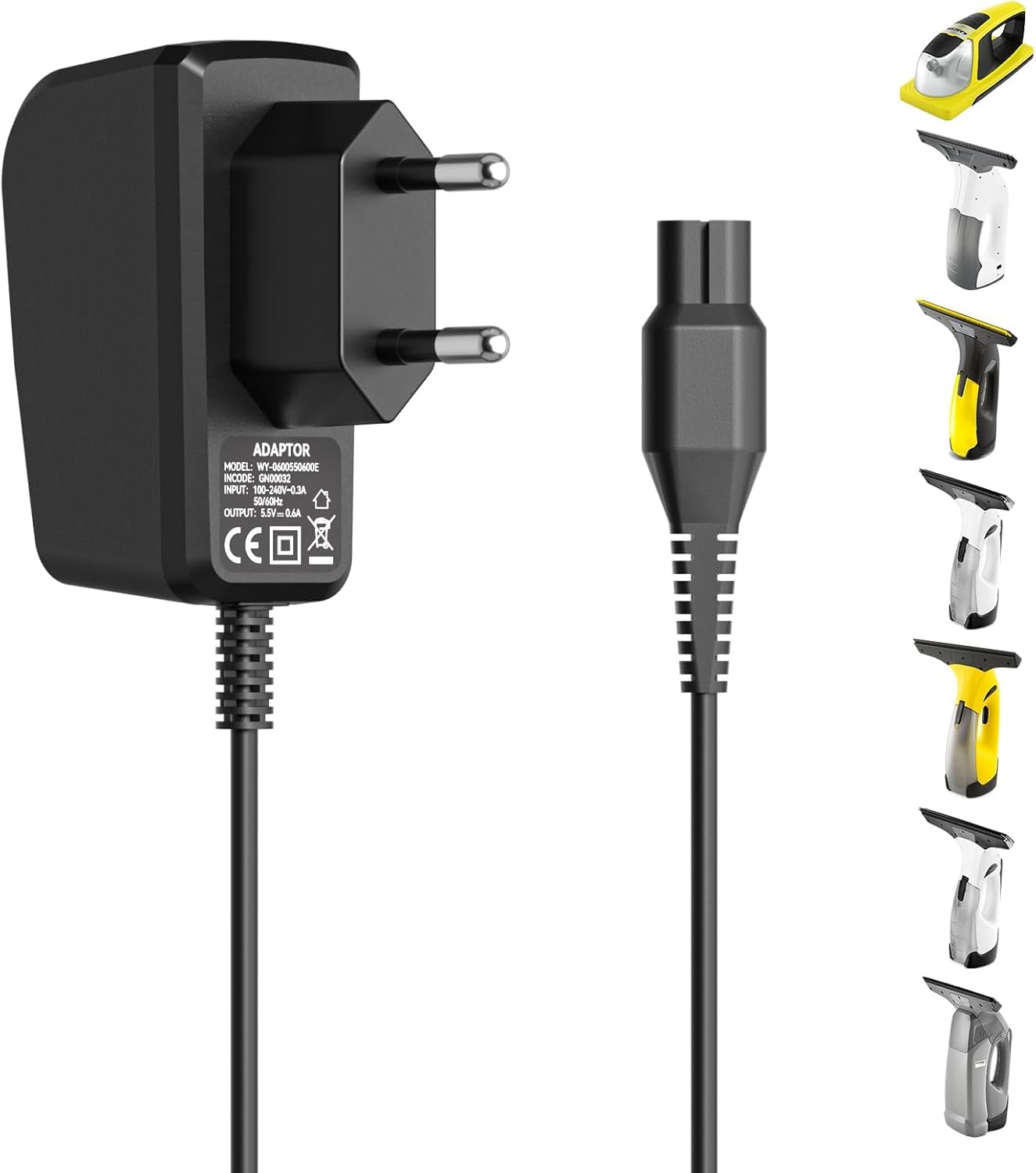 Ladegerät Passend 5,5V für Kärcher Fenstersauger WV5, WV2, KWI 1, WV1, KV4, WV2 Plus, WV45, WV51, WV52, WV55, WV70, WV5 Premium, WV5 Plus, WV Classic Kärcher-Fenstersauger Ladegerät Passend