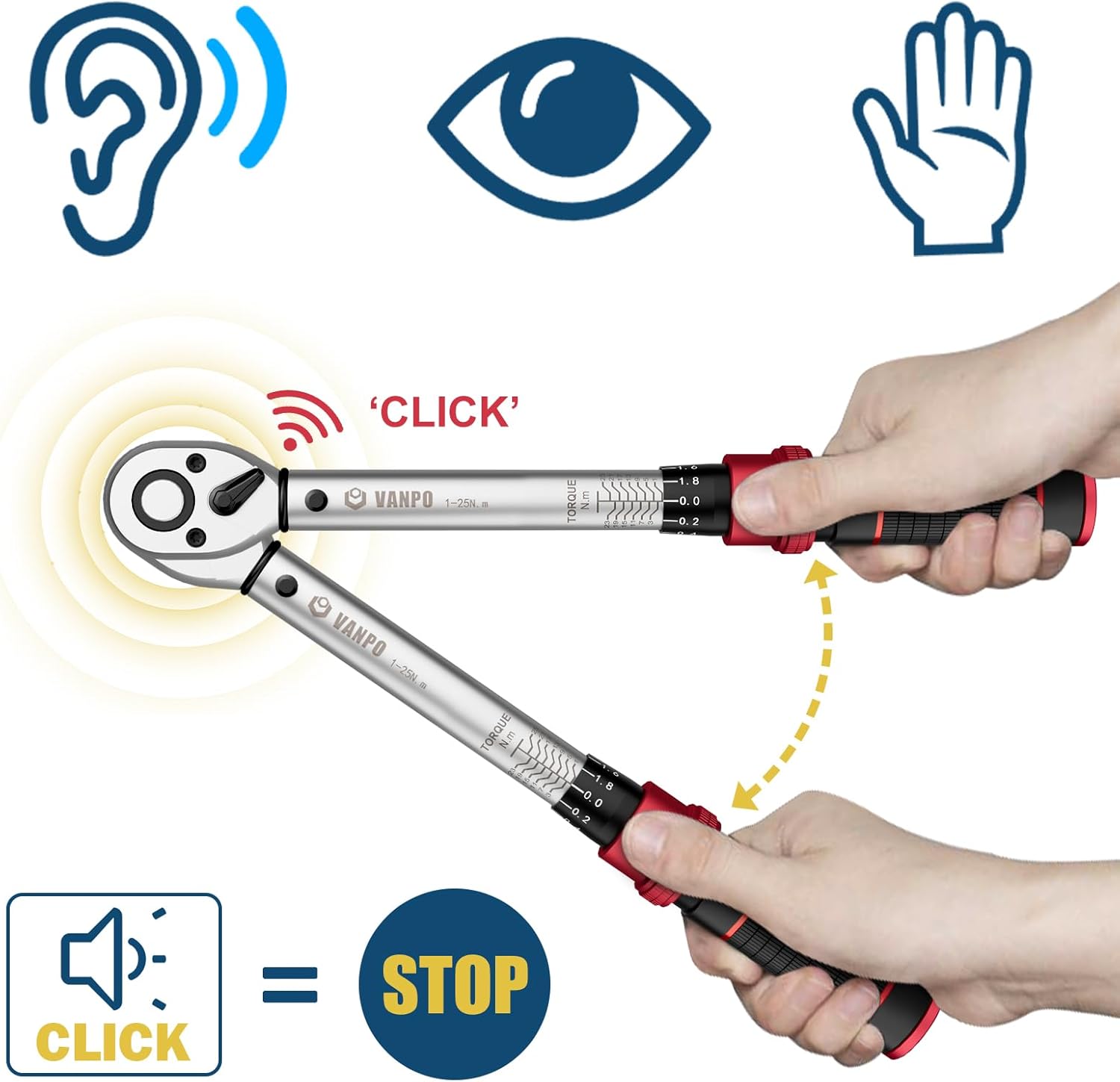 VANPO Drehmomentschlüssel 1/4 Zoll,1-25NM, 32-tlg Klein Drehmomentschlüssel Fahrrad & Motorrad Set mit Verlängerungsstange,Sechskant,Torx & Kreuzschlitz,72 Zähne,für Fahrräder, Mountainbike-Reparatur – Bild 3