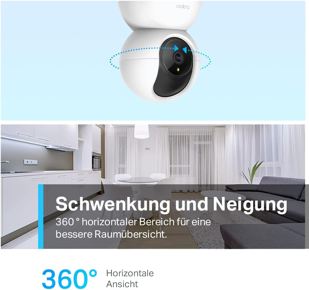 Tapo TP-Link C210 WLAN IP Kamera Überwachungskamera (Linsenschwenkung und Neigung, 3MP-Auflösung, 2-Wege-Audio, Nachtsicht zu 9m, bis zu 256 GB lokaler Speicher) Weiß/Schwarz, 1 Stück (1er Pack) – Bild 2