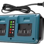 KUNLUN Ladegerät für Bosch Professional 18V-Akku, Daul Port Ersatzladegerät mit LED-Anzeige für Bosch 18V Akkus GBA BAT609, BAT610G, BAT618G, BAT619 und BAT621