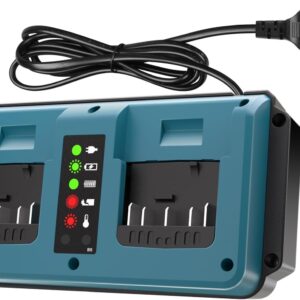 KUNLUN Ladegerät für Bosch Professional 18V-Akku, Daul Port Ersatzladegerät mit LED-Anzeige für Bosch 18V Akkus GBA BAT609, BAT610G, BAT618G, BAT619 und BAT621
