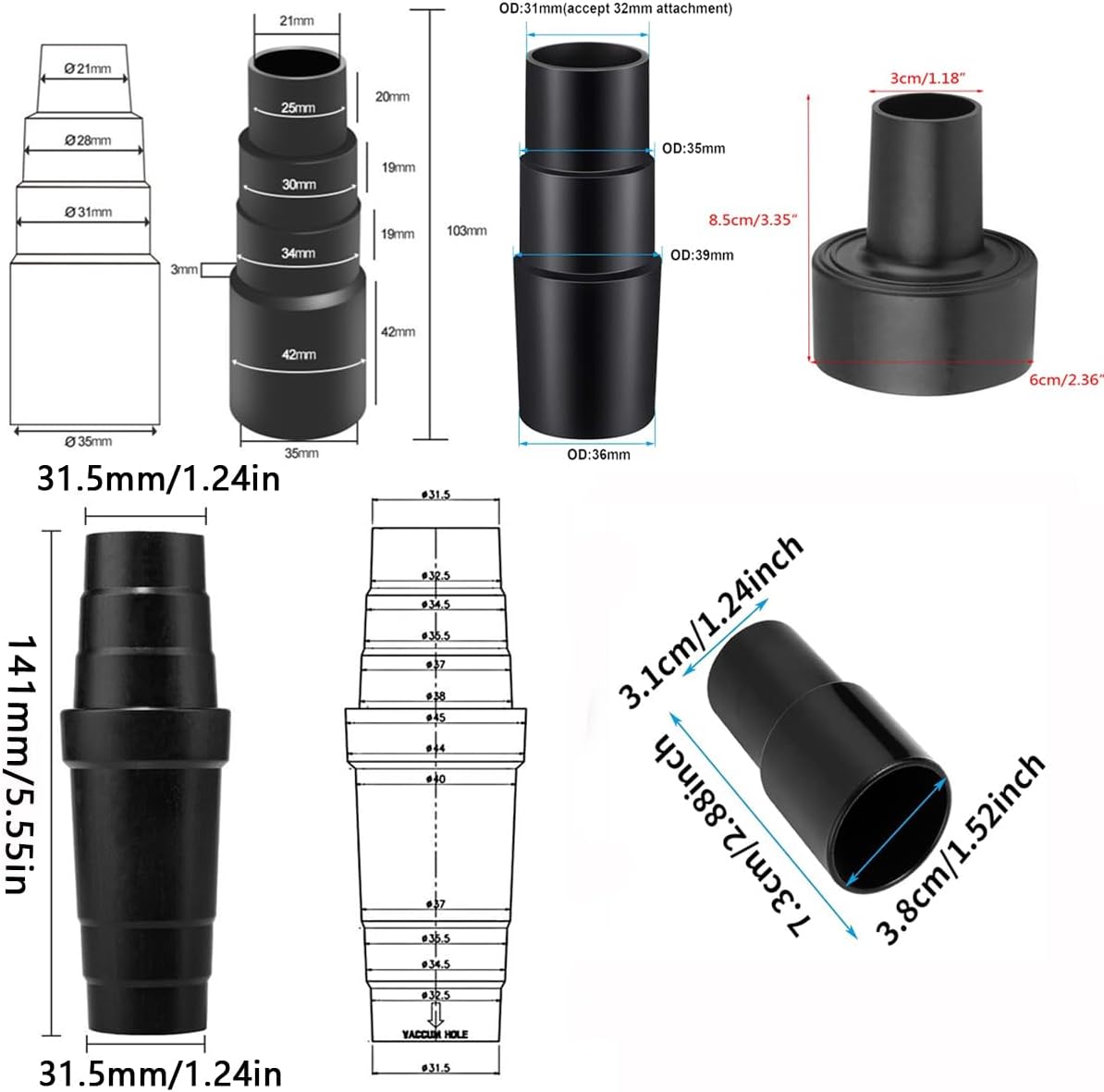 Schlauchadapter Universal - Staubsauger Adapter Gummi,Staubsaugeradapter - Schlauch Reduzierstück für Bosch, Makita, Kärcher usw – Bild 2