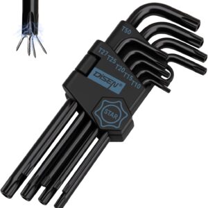 DISEN 9 Stück TORX Innensechskant Satz T10-T50 Langarm Sternschlüssel Satz Winkelschraubendreher Set Chrom Vanadium Stahl Zur reparatur Von Fahrrad und Möbeln