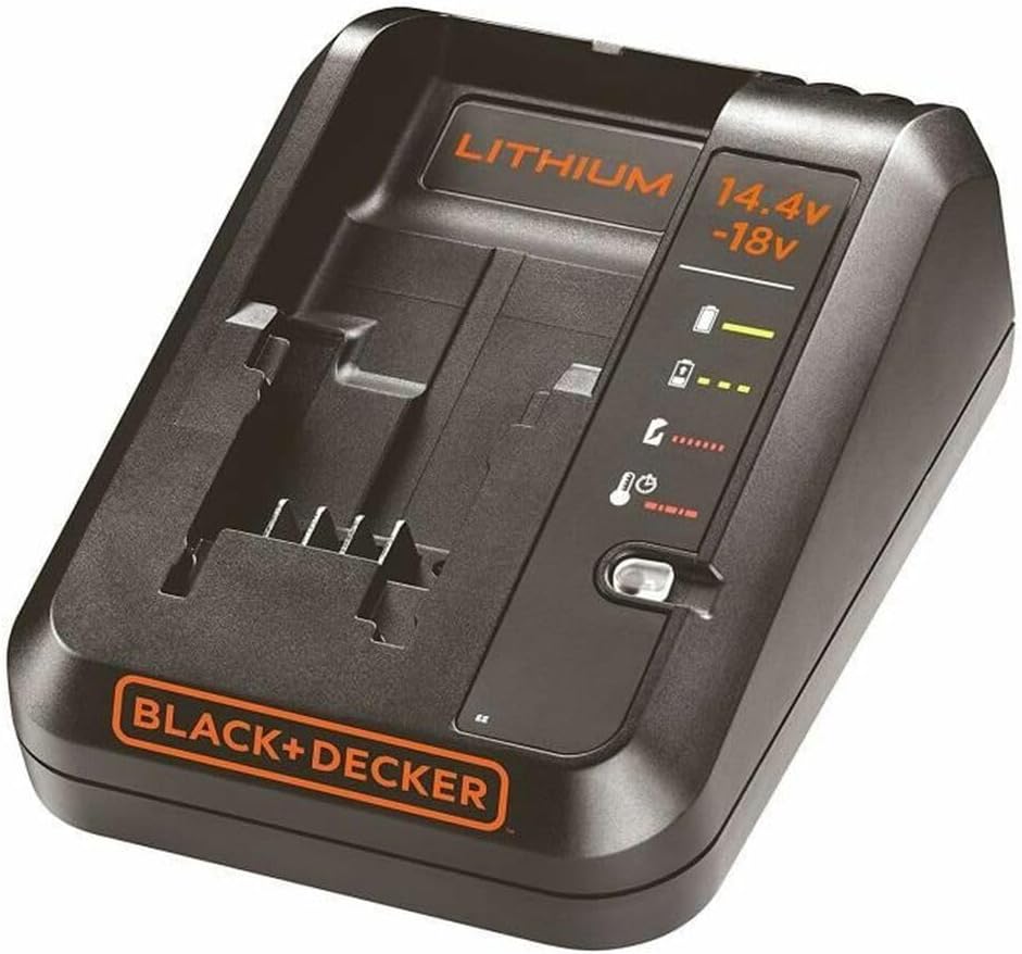 BLACK+DECKER 18V Multivolt-Schnell-Ladegerät (einsetzbar für alle BLACK+DECKER 14,4 Volt und 18 Volt Li-Ionen-Akkus, 1 Ampere Ladestrom, mit Ladezustandsanzeige) BDC1A-QW