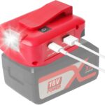 USB-Akku-Adapter für Einhel_l_Power Change 18V Akku-System mit DC 12V Anschluss & Zwei USB-Anschlüssen & LED-Arbeitsleuchte & Gürtelclip