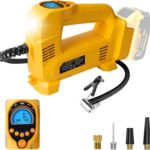 Akku Kompressor kompatibel mit Dewalt 18V Akku, Elektrischer Luftkompressor bis 10,34 bar mit LED-Licht & Autostopp, Tragbare Luftpumpe für Auto, Motorrad, Fahrrad, Bälle (ohne Akku)