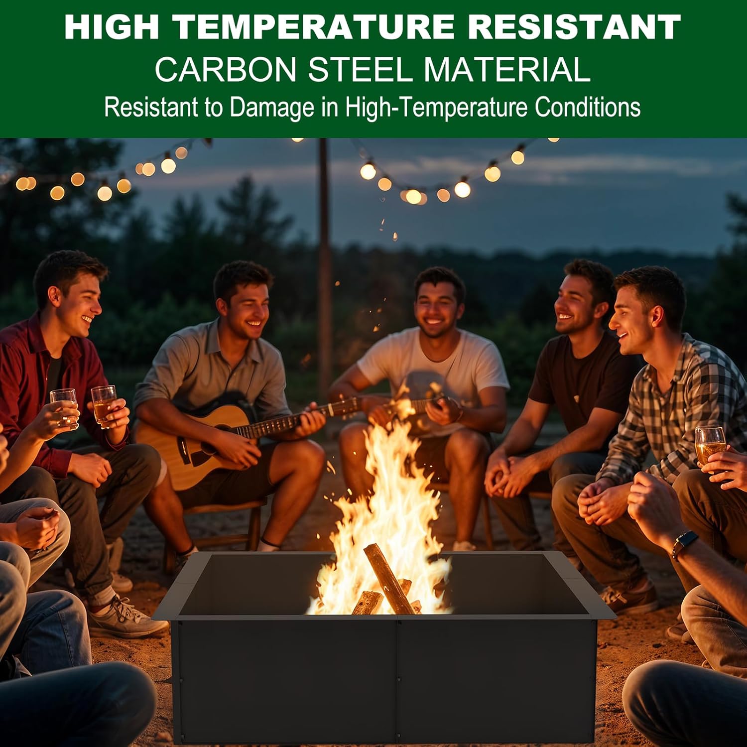 LIANTRAL Feuerstellenring, Quadratischer Feuerschalenringeinsatz für Holzverbrennung im Freien, 86 cm außen 76 cm innen, große Feuerschalen für den Garten, Camping – Bild 5