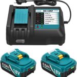 DC18RF Ladegerät + 2Stücke Ersatzakku für 18V Akku 5500Ah Kompatibel 18 V Li-Ion Ersatzakku BL1815 BL1830 BL1840 BL1850 BL1860 BL1890 BL1415 BL1430 BL1440